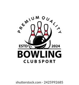 Bowling Sports Club Logo, Bowling Ball And Pin Design Vector Tournament Templet Illustration