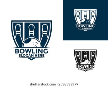 Bowling Sports Club Logo vector, Bowling with Shield logo design template