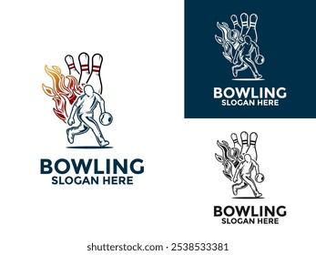 Bowling Sports Club Logo vector, Bowling with Flame logo design template, Hot Bowling logo icon