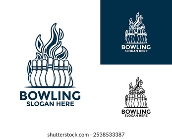 Bowling Sports Club Logo vector, Bowling with Fire vintage logo design template