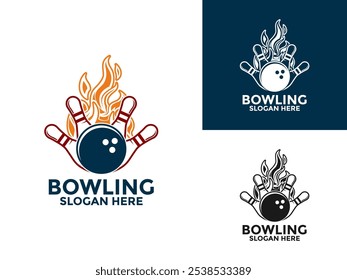 Bowling Sports Club Logo vector, Bowling with Flame logo design template, Hot Bowling logo icon