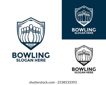 Bowling Sports Club Logo vector, Bowling with Shield logo design template