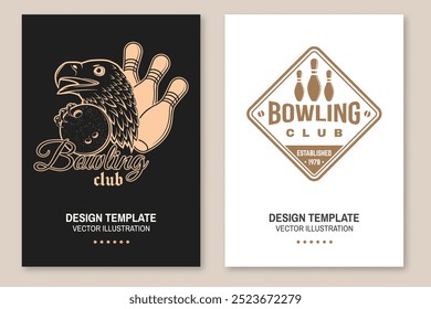 Bowling sports club poster. Vintage design with eagle and bowling ball silhouette. Vector.