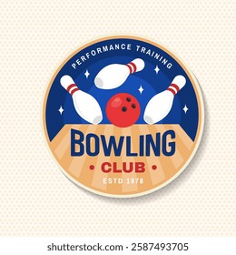 Bowling sports club stickers, logo, badge design. Vintage design with bowling pins and ball silhouette. Vector.