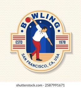 Bowling sports club stickers, logo, badge design. Vintage design with bowling pins and ball silhouette. Vector.