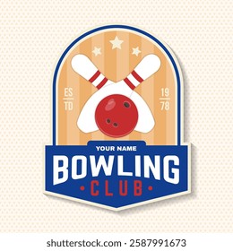 Bowling sports club stickers, logo, badge design. Vintage design with bowling pins and ball silhouette. Vector.