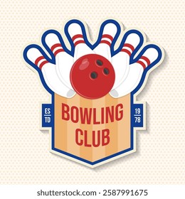 Bowling sports club stickers, logo, badge design. Vintage design with bowling pins and ball silhouette. Vector.