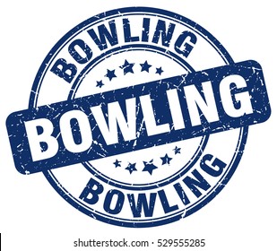 bowling. stamp. blue round grunge vintage bowling sign