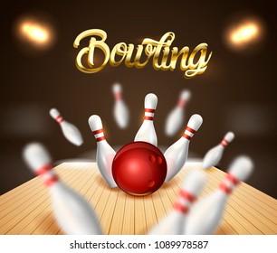 Bowling strike background. Banner. Vector clip art illustration.