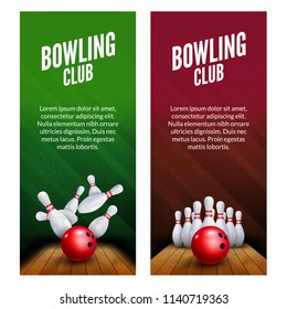 Bowling strike banner background. Bowling competition game template design. Sport poster flyer concept