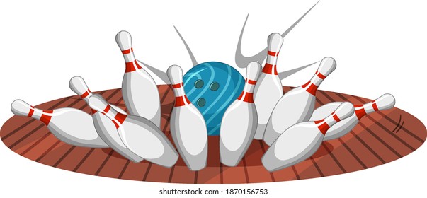 Bowling strike cartoon style isolated on white background illustration