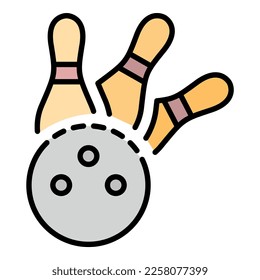 Bowling strike icon. Outline bowling strike vector icon color flat isolated on white