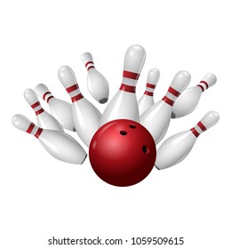 Bowling strike icon. Realistic illustration of bowling strike vector icon for web