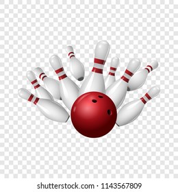 Bowling strike icon. Realistic illustration of bowling strike vector icon for on transparent background - Shutterstock ID 1143567809