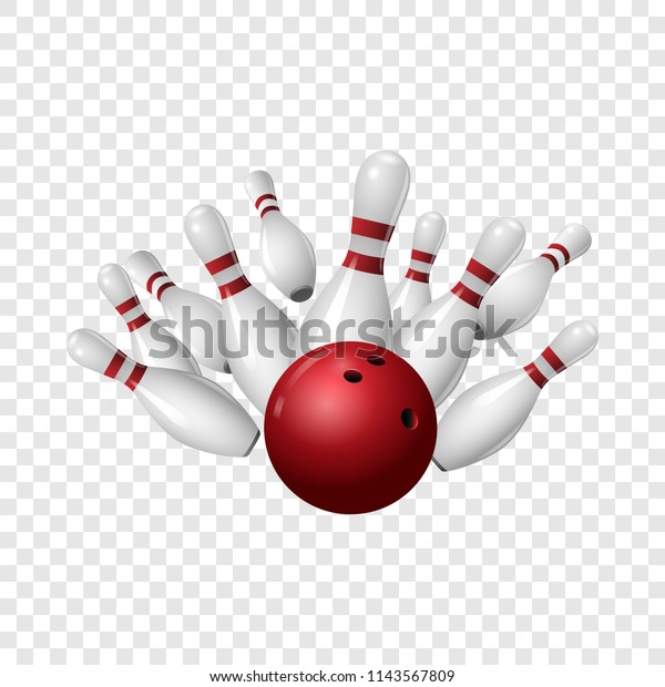 Bowling strike icon.\
Realistic illustration of bowling strike vector icon for on\
transparent background