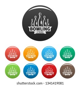 Bowling strike icons set 9 color vector isolated on white for any design