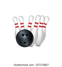 bowling strike isolated on white. Vector illustration.