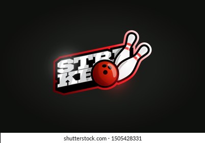 Bowling Strike mascot Modern professional sport Typography in retro style. Vector design emblem, badge and sporty template logo design