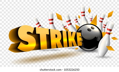 Bowling strike orange color. Vector clip art illustration.