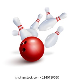 Bowling strike realistic illustration background. Bowling club poster design