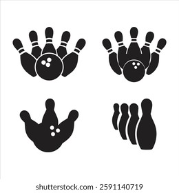 Bowling strike silhouette,vector illustration of bowling pins,bowling ball