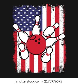 Bowling Strike Sport USA Flag Vector T-shirt