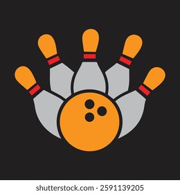 Bowling strike ,vector illustration of bowling pins,bowling ball and Bowling game sign icon. Ball with pin skittle symbol. Abstract shape. bowling icon. Vector competition