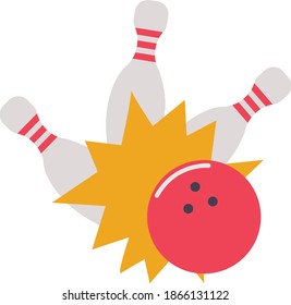 Bowling strike winner shot ball and cones smash vector clip art illustration on transparent background 