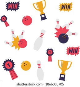 Bowling stuff vector set isolated on transparent background