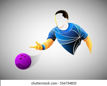 Bowling styled athlete, vector sketch, line