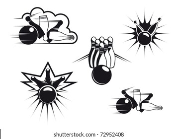 Bowling symbols set isolated on white for sports design or logo template. Jpeg version also available in gallery