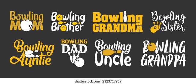 Design-Paket Bowling-T-Shirt, Design-Design des Vektorbowling-T-Shirts, Bowling-Shirt, Bowling-Typografie-T-Shirt-Design-Kollektion