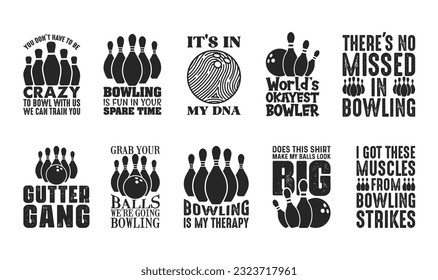 Design-Paket Bowling-T-Shirt, Design-Design des Vektorbowling-T-Shirts, Bowling-Shirt, Bowling-Typografie-T-Shirt-Design-Kollektion