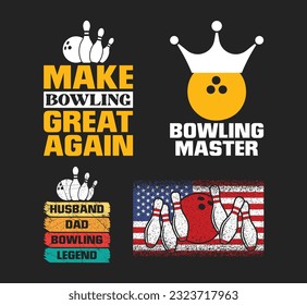 Design-Paket Bowling-T-Shirt, Design-Design des Vektorbowling-T-Shirts, Bowling-Shirt, Bowling-Typografie-T-Shirt-Design-Kollektion