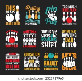 Design-Paket Bowling-T-Shirt, Design-Design des Vektorbowling-T-Shirts, Bowling-Shirt, Bowling-Typografie-T-Shirt-Design-Kollektion