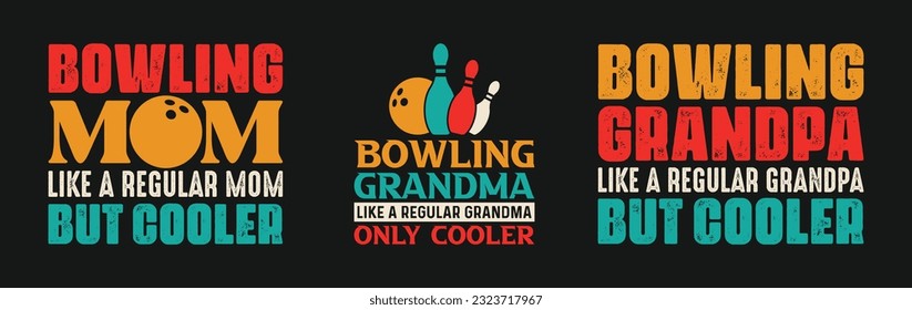 Design-Paket Bowling-T-Shirt, Design-Design des Vektorbowling-T-Shirts, Bowling-Shirt, Bowling-Typografie-T-Shirt-Design-Kollektion