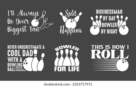 Design-Paket Bowling-T-Shirt, Design-Design des Vektorbowling-T-Shirts, Bowling-Shirt, Bowling-Typografie-T-Shirt-Design-Kollektion