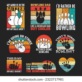 Design-Paket Bowling-T-Shirt, Design-Design des Vector Bowling T-Shirts, Bowling-Shirt, Bowling Vintage T-Shirt-Design-Kollektion