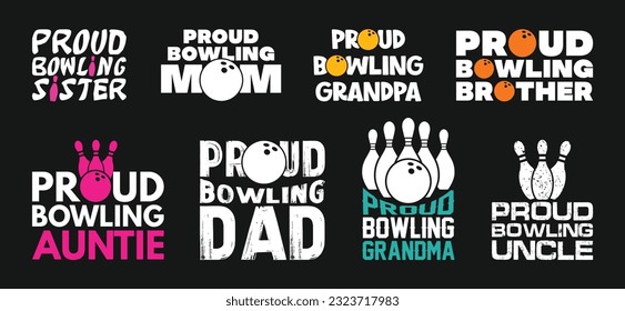 Design-Paket Bowling-T-Shirt, Design-Design des Vektorbowling-T-Shirts, Bowling-Shirt, Bowling-Typografie-T-Shirt-Design-Kollektion