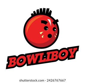 Logotipo del equipo de boliche con bola de pelo roja estilo mohawk