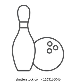 Bowling thin line icon, game and sport, bowling pins and ball sign, vector graphics, a linear pattern on a white background, eps 10.