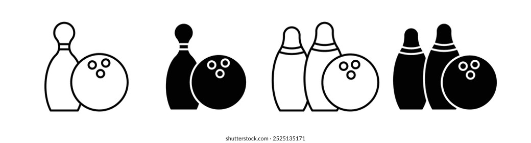 Bowling thin line vector icon collection