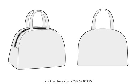 Bowling Tote Silhouette Tasche. Technische Illustration zum Mode-Accessoire. Vektorgrafik-Vorderseite 3-4 für Männer, Frauen, unisex-Stil, flache Handtasche-CAD-Mockup-Skizze einzeln