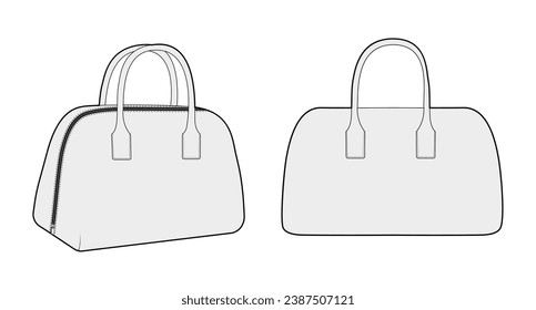 Bowling Tote silhouette bag. Fashion accessory technical illustration. Vector satchel front 3-4 view for Men, women, unisex style, flat handbag CAD mockup sketch outline isolated