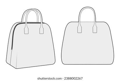 Bowling Tote silhouette bag. Fashion accessory technical illustration. Vector satchel front 3-4 view for Men, women, unisex style, flat handbag CAD mockup sketch outline isolated