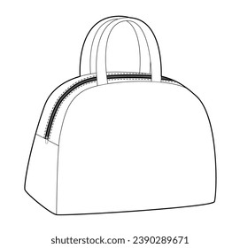 Bowling Tote silhouette bag. Fashion accessory technical illustration. Vector satchel front 3-4 view for Men, women, unisex style, flat handbag CAD mockup sketch outline isolated