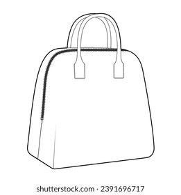 Bowling Tote silhouette bag. Fashion accessory technical illustration. Vector satchel front 3-4 view for Men, women, unisex style, flat handbag CAD mockup sketch outline isolated