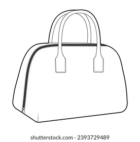 Bowling Tote silhouette bag. Fashion accessory technical illustration. Vector satchel front 3-4 view for Men, women, unisex style, flat handbag CAD mockup sketch outline isolated