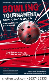 Bowling Turnier dynamische Poster Vorlage mit Ball und Kopienraum - Vektorgrafik