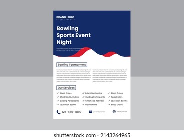 bowling tournament flyer poster design template. bowling sports event flyer poster design. bowling night flyer design.